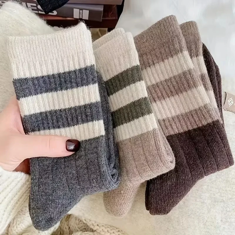 5Pairs For Women Including Mid Calf Socks Striped Forest Style Socks Retro Japanese Style Long Socks Four Season