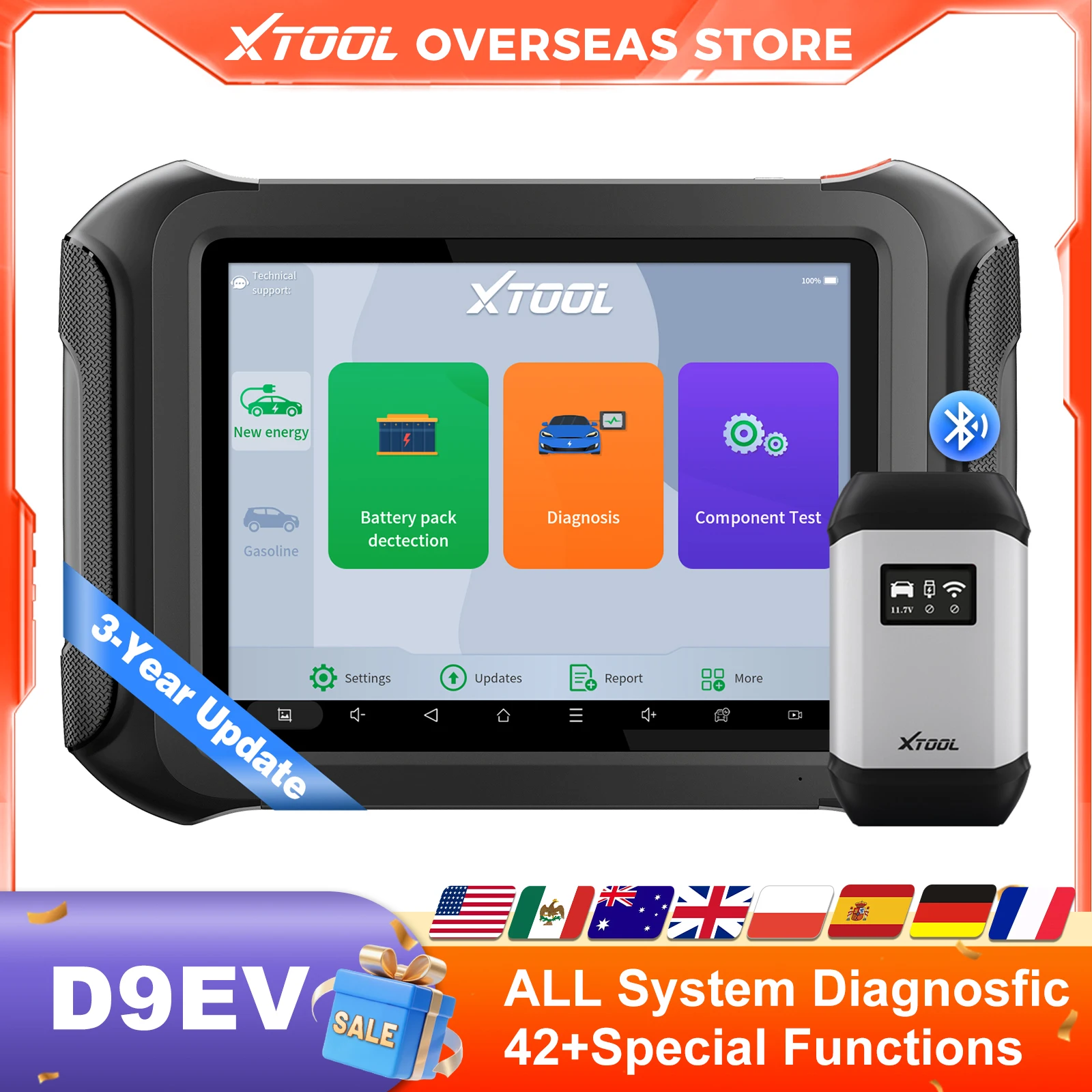 XTOOL D9EV Diagnostic Tool For Energy Vehicle OBD2 Scanner For BYD For Tesla Battery Pack Detection ECU Coding Topology CANFD DOIP