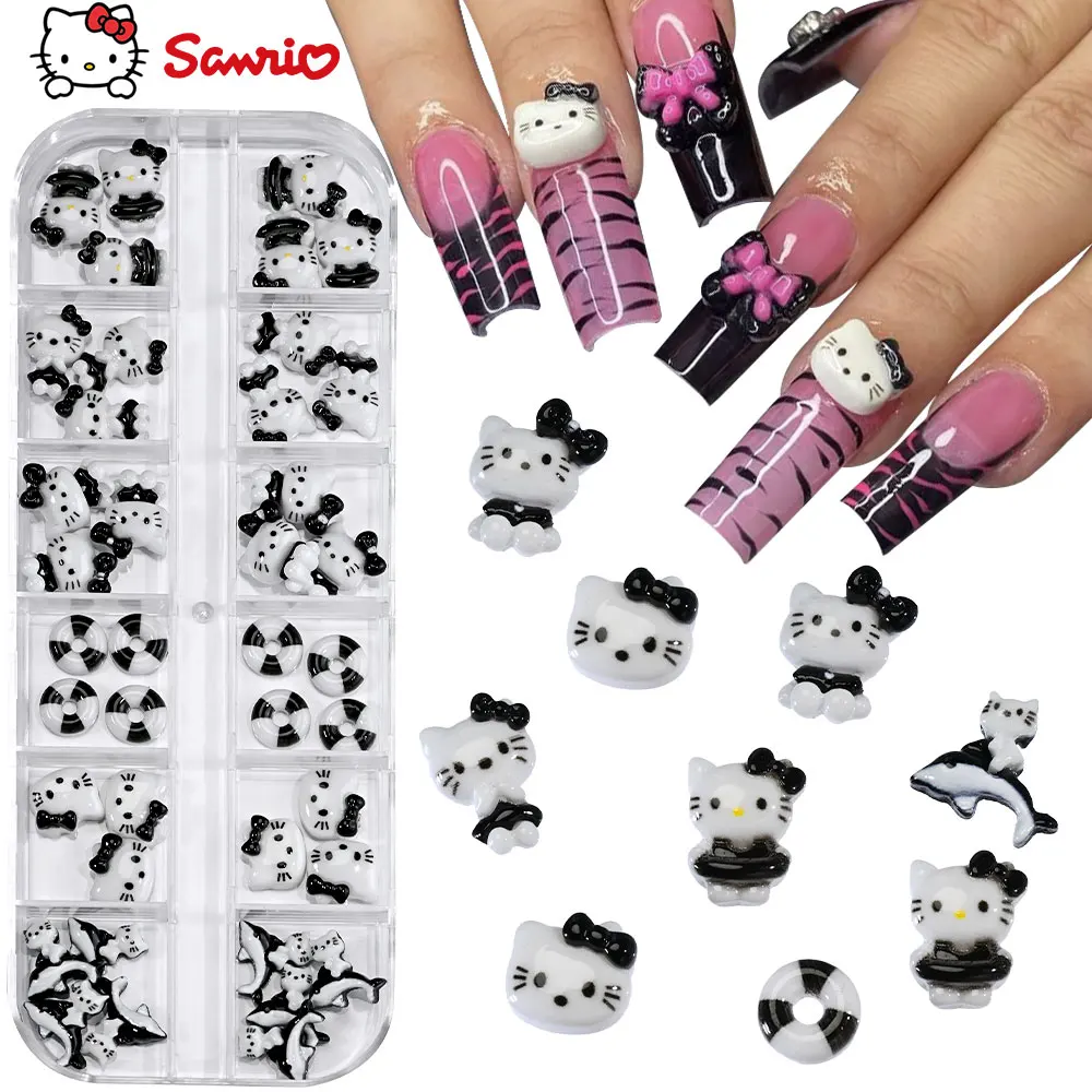 12 グリッドチョコレートヒョウ柄ハローキティネイルチャーム樹脂秋冬シリーズかわいい漫画ネイルデコレーションマニキュア DIY