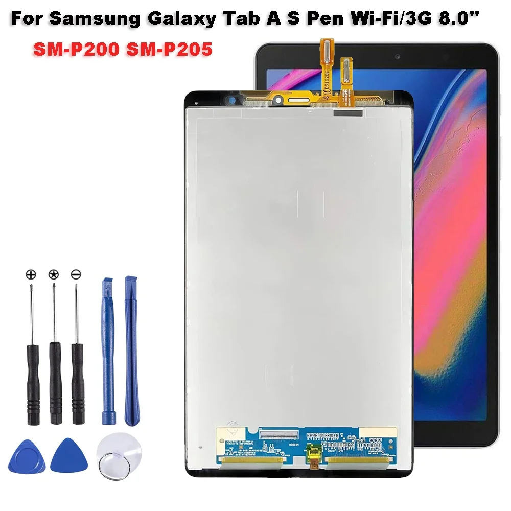 

Новинка для Samsung Galaxy Tab A S Pen Wi-Fi 3G SM-P200 SM-P205 P200 P205 8-дюймовый ЖК-дисплей с цифровым преобразователем сенсорного экрана в сборе