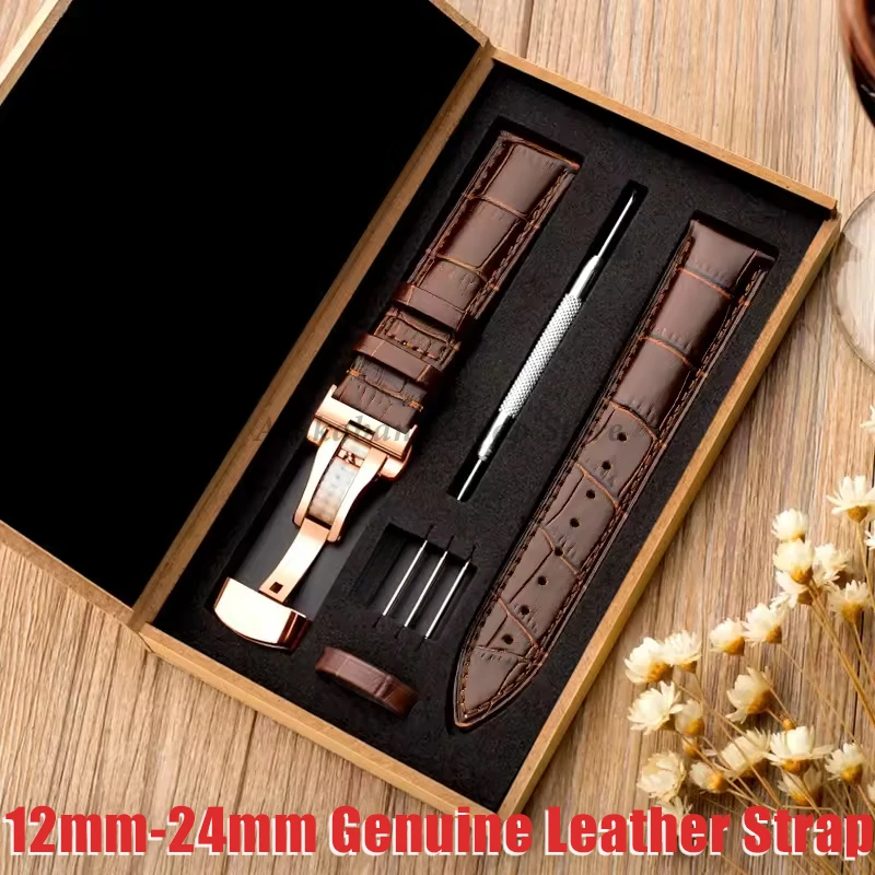 12/13/14/15/16/17/18/19/20/22mm 24mm Calf Genuine Leather WatchBand Alligator Grain Butterfly Clasp Watch Strap for Tissot Seiko