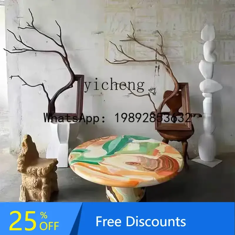 painted table FRP round dining table art oil painting creative light luxury color coffee table home accessories fairy garden