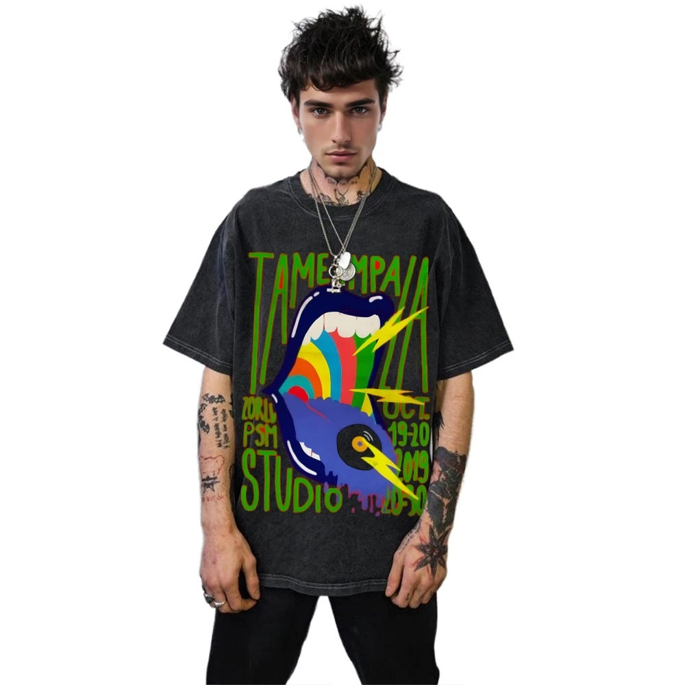 

Винтажная стильная футболка большого размера с рисунком, красочная уличная одежда с принтом языка, эстетичная футболка с короткими рукавами в стиле гранж для женщин и мужчин, мода