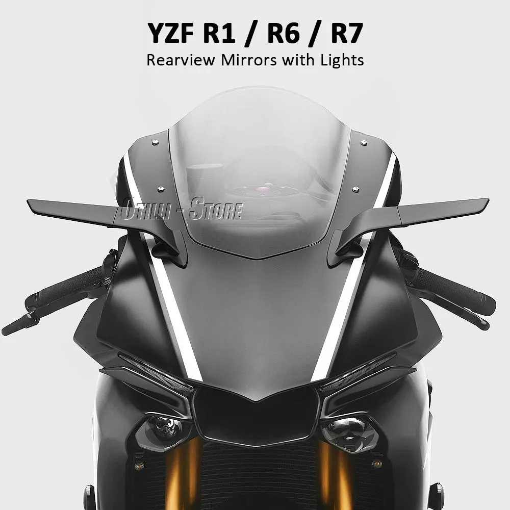دراجة نارية مرآة الرياح قابل للتعديل الدورية لياماها YZF R7 2021-2025 YZF R6 17-20 YZF R1 15-19 مرآة الرؤية الخلفية الجديدة مع الضوء #3