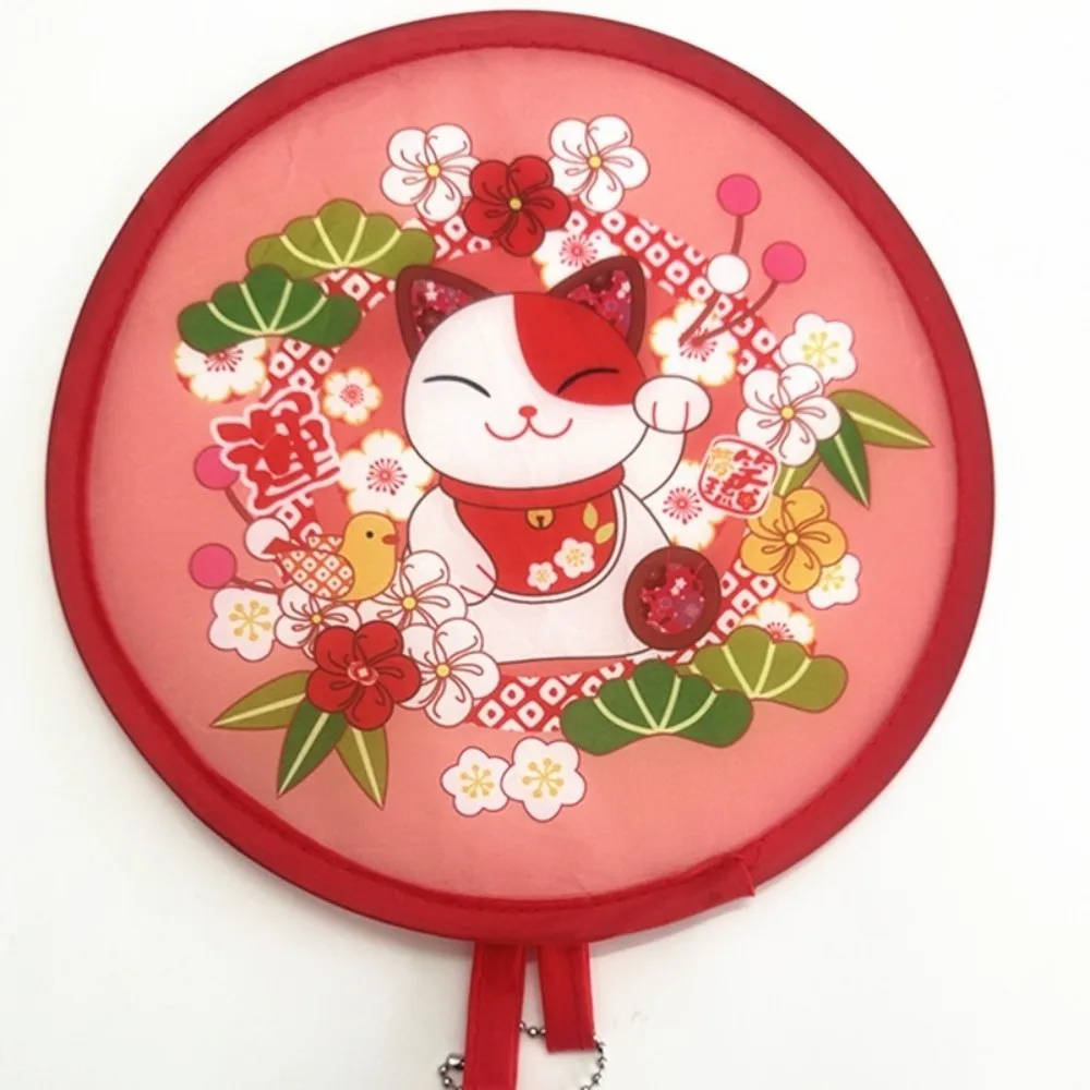 Portable Japanese Style Folding Fan Mini Size Flower Pattern Handheld Fan Nylon Colorful Round Decorative Fan
