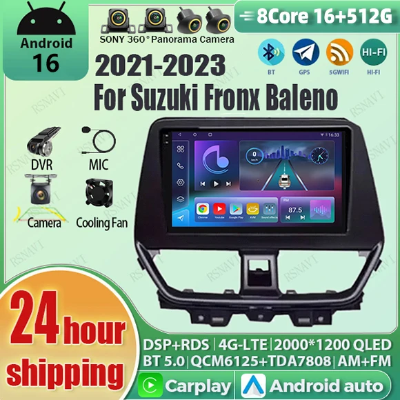 Android 16 Carplay Auto Qualcomm 2K QLED Screen Car Radio Player For Suzuki Fronx Baleno 2021-2023 GPS Multimedia Stereo Wifi BT