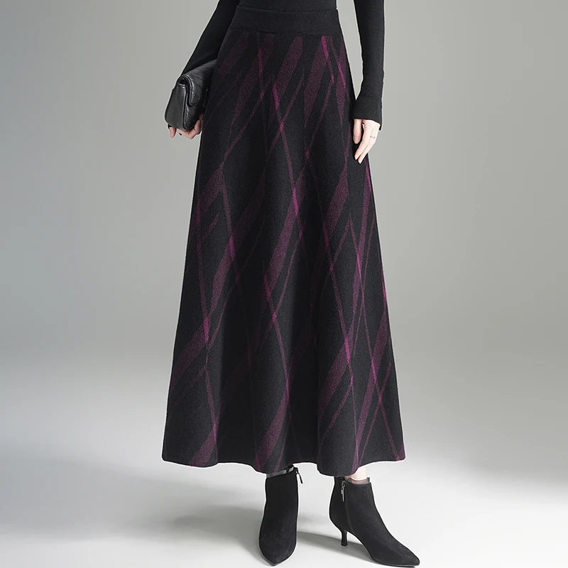 

High Waist Long A-Line Knitted Skirt Women's Autumn Winter New Sle Slimming f Body Skirt Hip Covering Long Winter Skirt