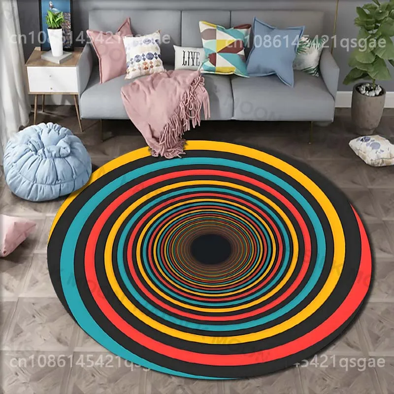 1PC Colorful concentric circles tunnel Print Round Carpet for Living Room Bedroom Sofa Table Floor Mat Area Rug Luxury Gift
