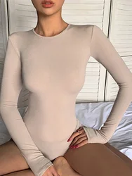 Slim Ladies Sexy Bodysuit Solid Fashion Skinny Bodycon Women Bodysuit Long Sleeveles O-Neck Casual Black Beige Female Bodysuit