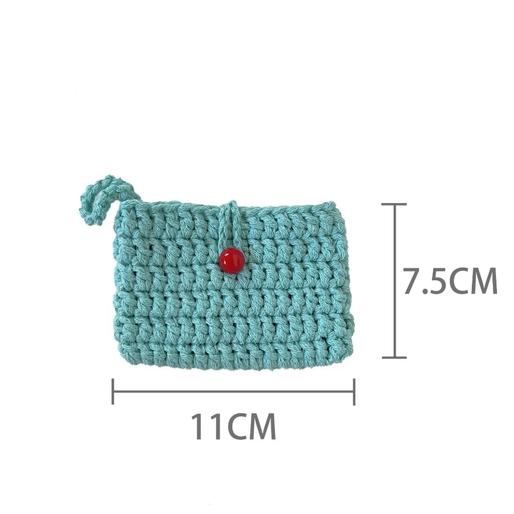 Portable Knitting Crochet Coin Purse Solid Color Square Weaving Card Bag Handmade Coin Bag Women