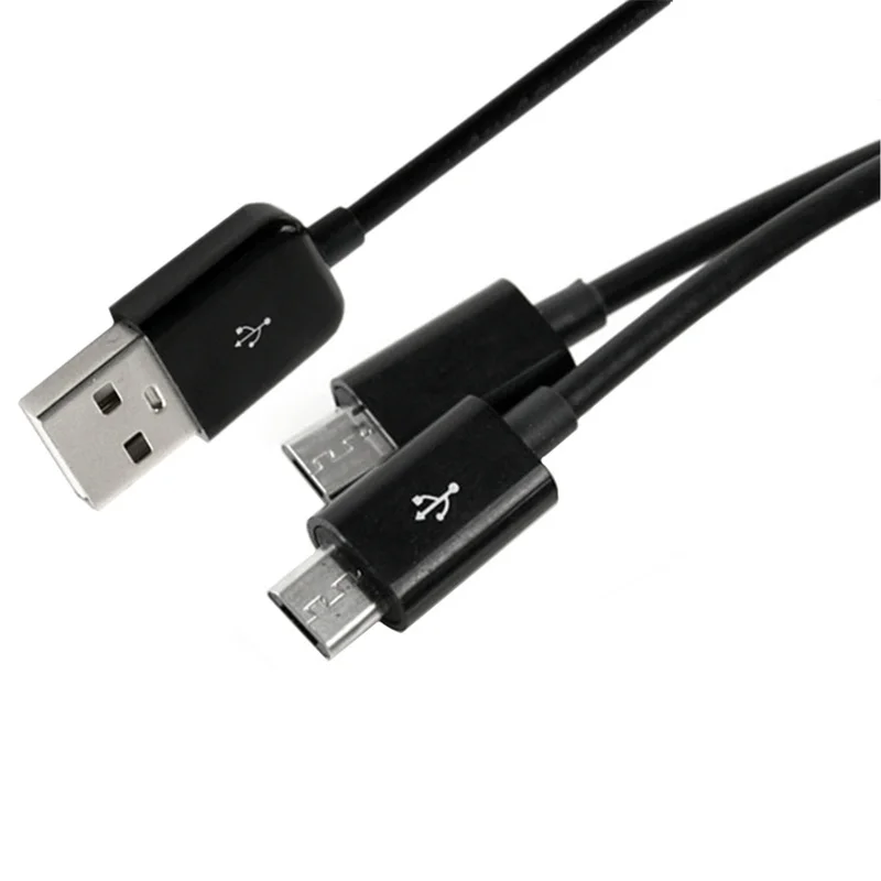 1m USB 2.0 typ męski do 2 Micro USB 5 Pin męski Splitter Y synchronizacja danych i złącze do ładowania kabel Adapter czarny