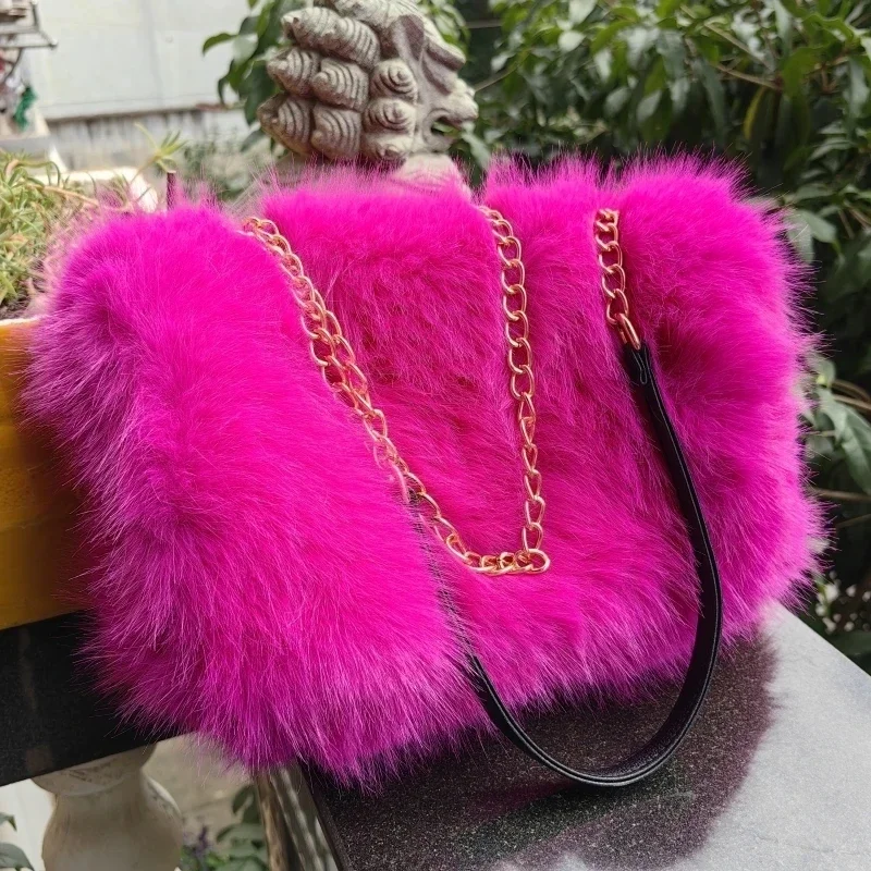 

Meet You Winter Solid Color Faux Fur Square Shoulder Bag Large Capacity Travel Shopping Tote Bag Female Fluffy Plush Handbag