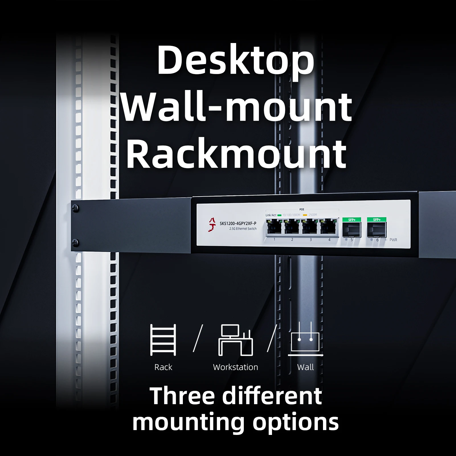 XikeStor 4 Ports 2.5G POE  RJ45 2 Ports 10Gbe SFP+ Uplink Switch Unmanaged PoE Network Ethernet Switch Plug and Play Hub