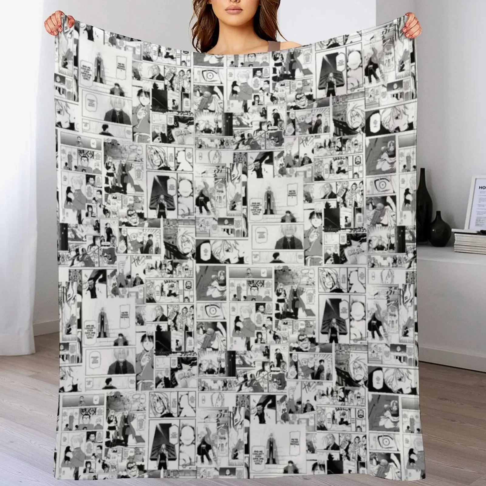 

Fullmetal alchemist manga collage Throw Blanket Custom Plush bed plaid decorative Blankets