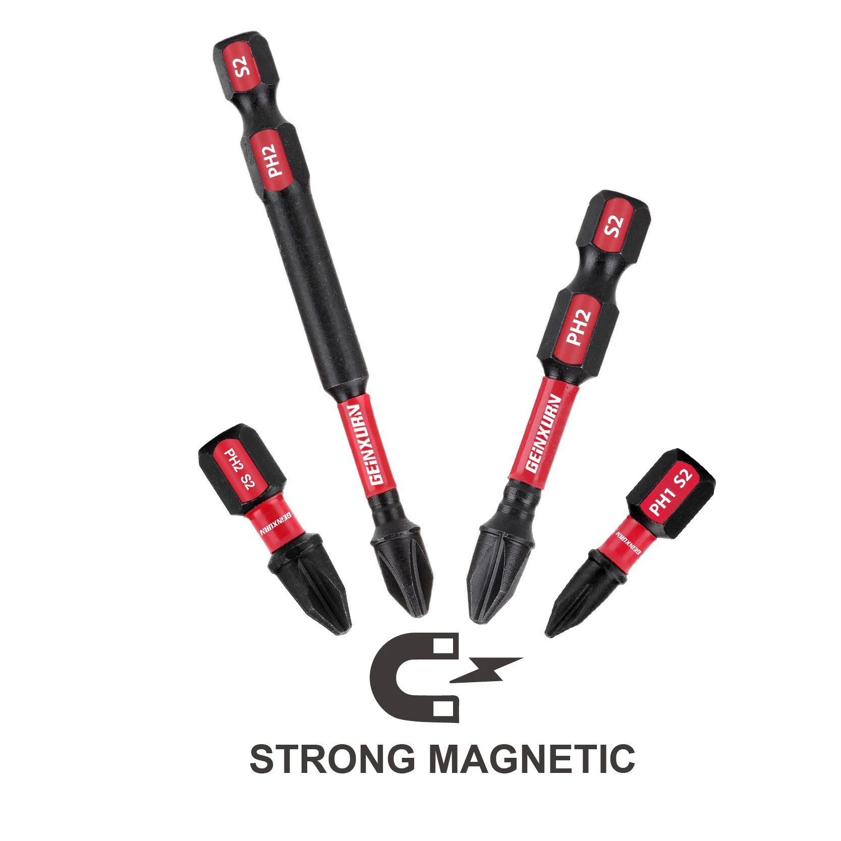 Geinxurn Impact Magnetic PH1/PH2 Head Power Bits, Insert Driver Bits S2 Alloy Steel Screwdriver Bits Set