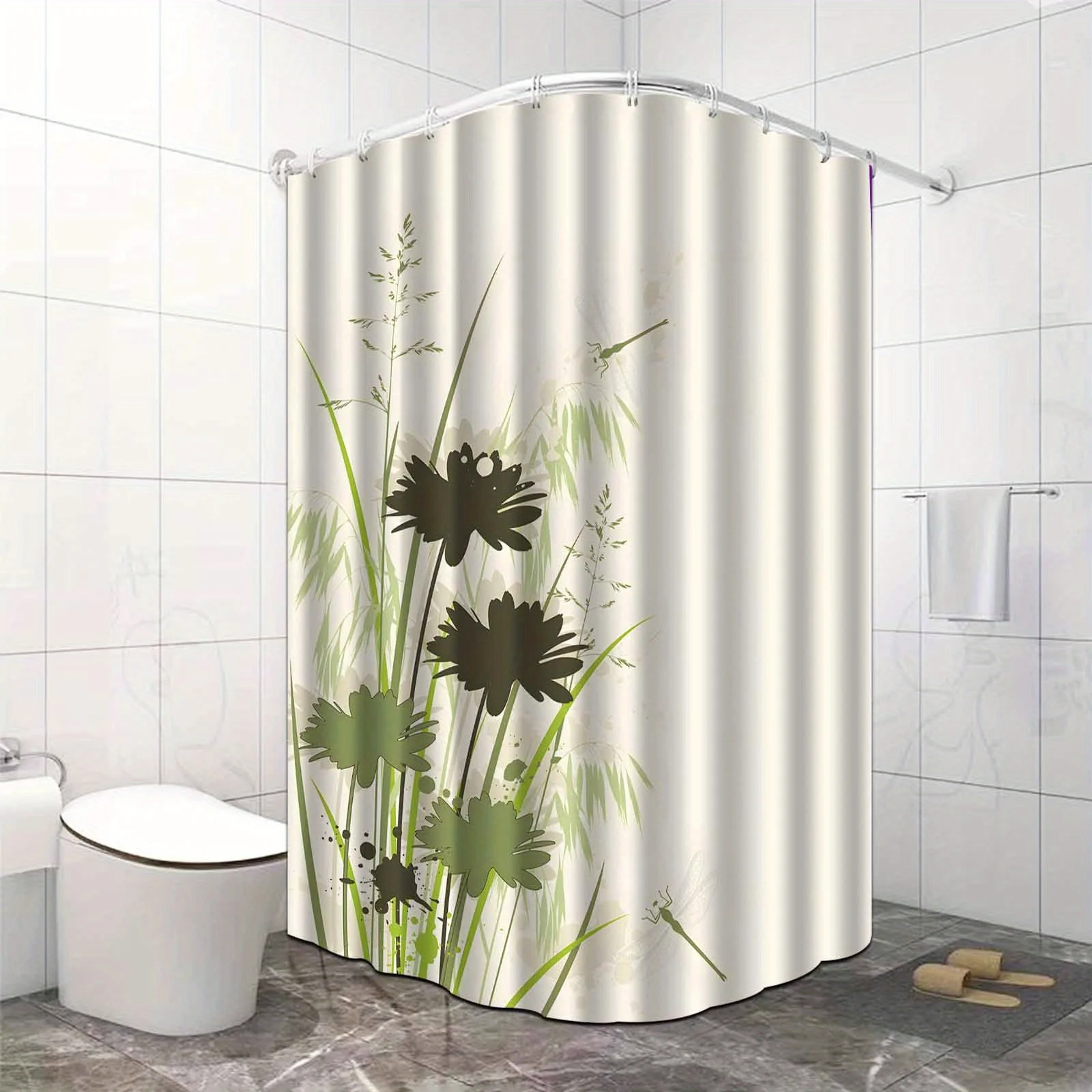 JIT1pcs Fresh and Simple Plant Dragonfly Pattern Shower Curtain, High-end Elegant Bathroom Curtain Shower Curtain, Shower Curtai