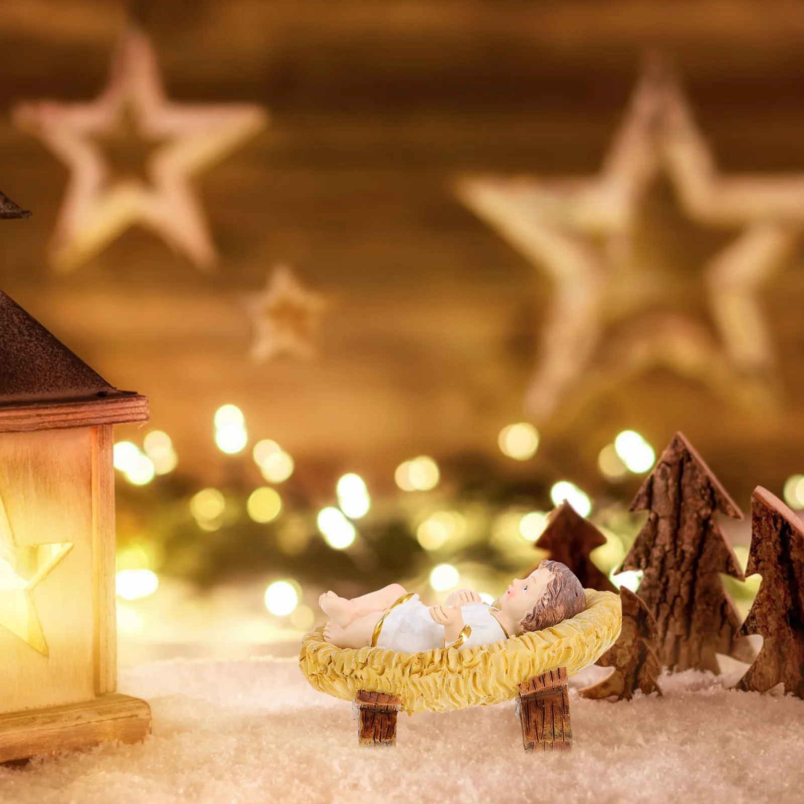 

Resin Baby Jesus Sculpture Manger Scene Christmas Decor Religious Statue for Bookshelf Desk Home Holiday Display