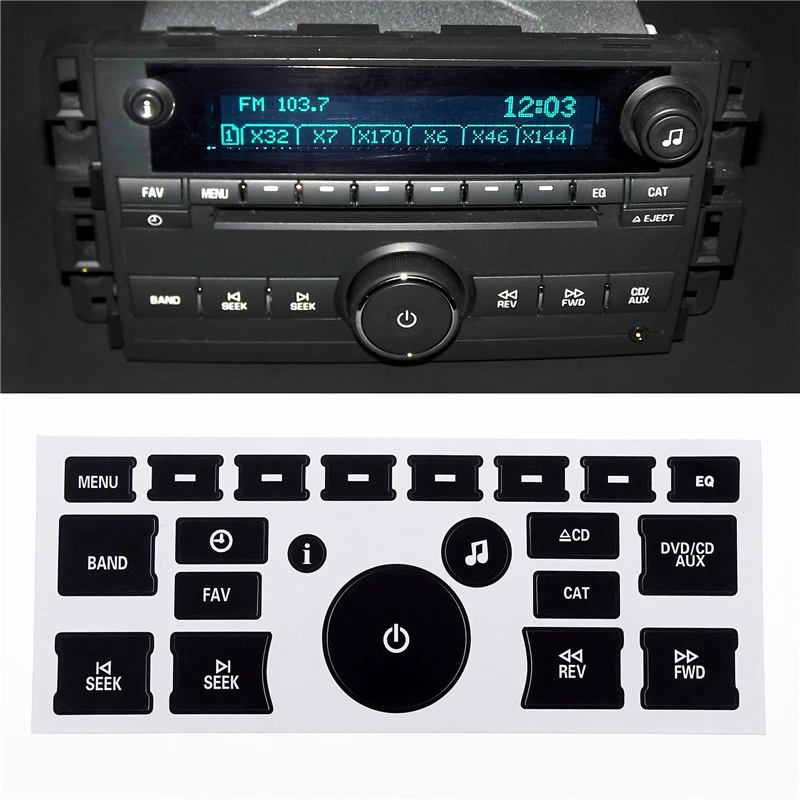 1 Set Radio Stickers Button Repair Kit Decal for Chevrolet Silverado Cadillac Tahoe Escalade Buick Enclave GMC Acadia GM Vehicle