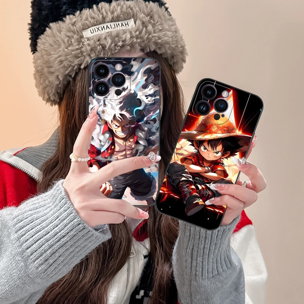 Pirate L-Luffy Mobile Cell Phone Case for iPhone 15 14 13 12 11 X XR XS 8 7 Pro Max Plus Mini Black Soft Phone Cover Shell