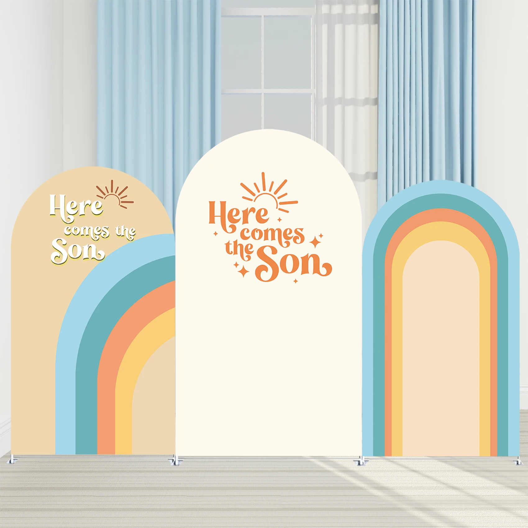 Here Comes the Son Theme Stretchy Arch Backdrop Cover Boho Rainbow for Baby Shower Gender Reveal Party Decorations(No Stand!)