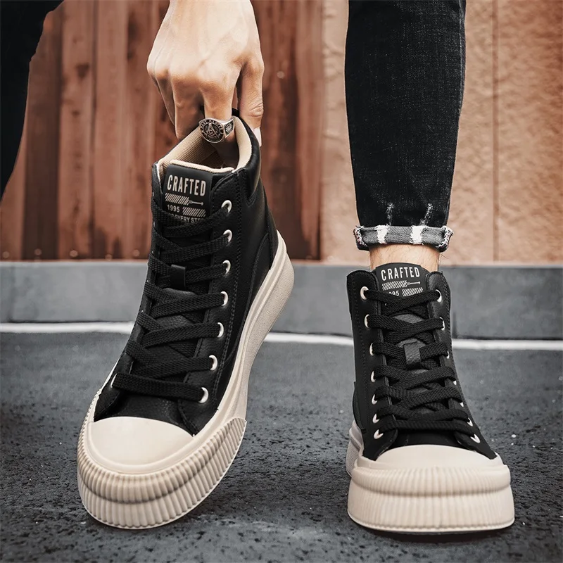 الرجال الأحذية 2025 منصة جديدة الأحذية في الهواء الطلق مقاوم للماء أحذية رياضية كاجوال العمل الرجال حذاء من الجلد المشي أحذية أمان رجالي رياضي #4