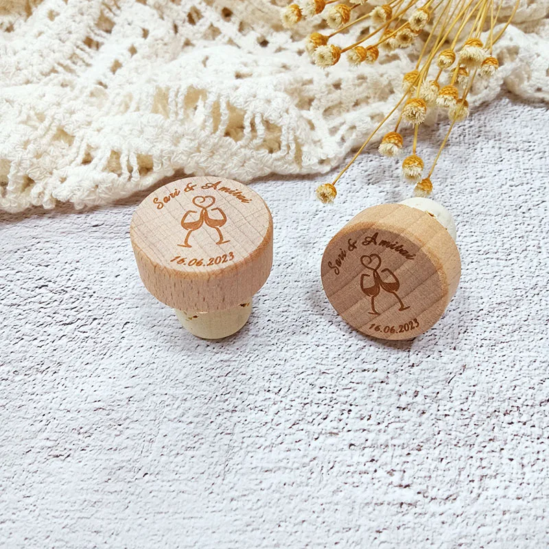 Custom Wood Cork Bottle Stoppers Personalized Mariage Modern T-shaped Wine Cork Engagement Party Favors Wedding Gift For Guests