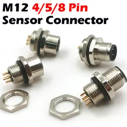 1pcs M12 4pin 5 8Pin Sensor Connector Panel Back Mount Waterproof Flange Socket Threaded Coupling Male&Female A Code Connectors