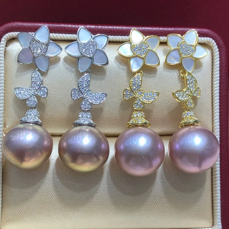 S925 Sterling Silver Earrings Mount Findings Settings Base Mounting Parts Accessory Fittings for 10-15mm Pearls
