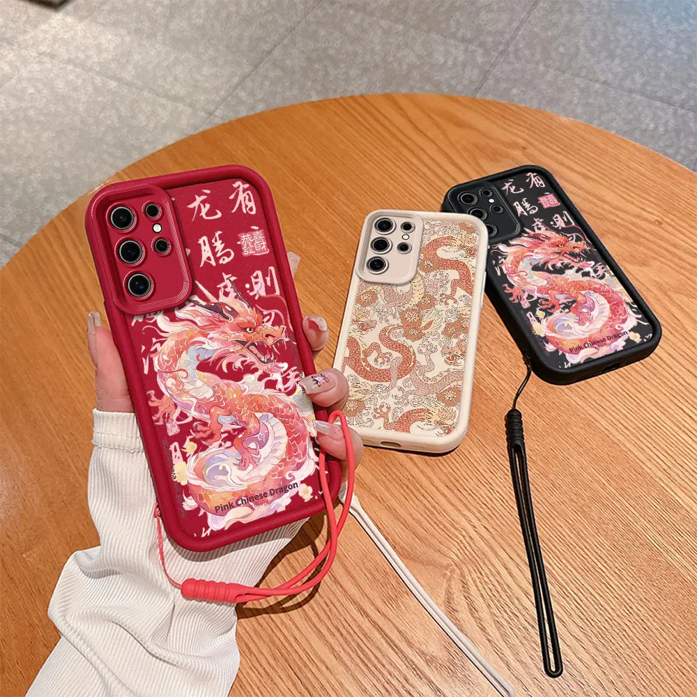 Cartoon Chinese Dragon Phone Case For Xiaomi Redmi 9A 9C 10 10C 12 12C 13C K40 K50 Note 10 11 12 13 Pro 5G Cover With Hand Strap