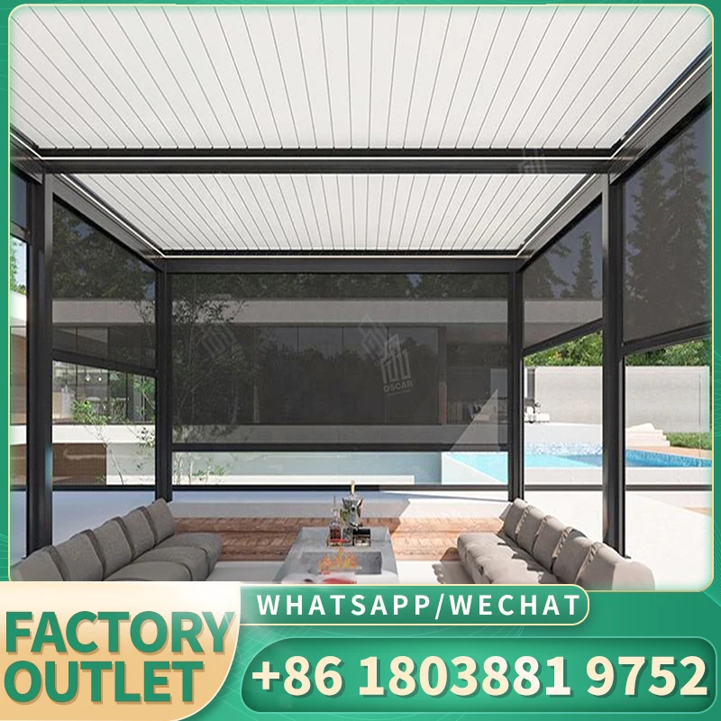 Electric motorized exterior roof aluminium solar panel bioclimatica canopy cover gazebo outdoor waterproof shading for pergola