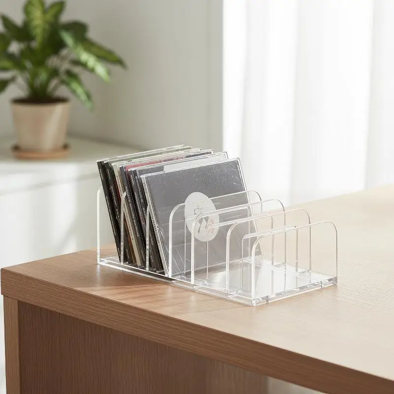 CD Display Rack Clear Acrylic CD Holder Organizer Up To 14 Standard CD Cases Media Shelf Storage Solution