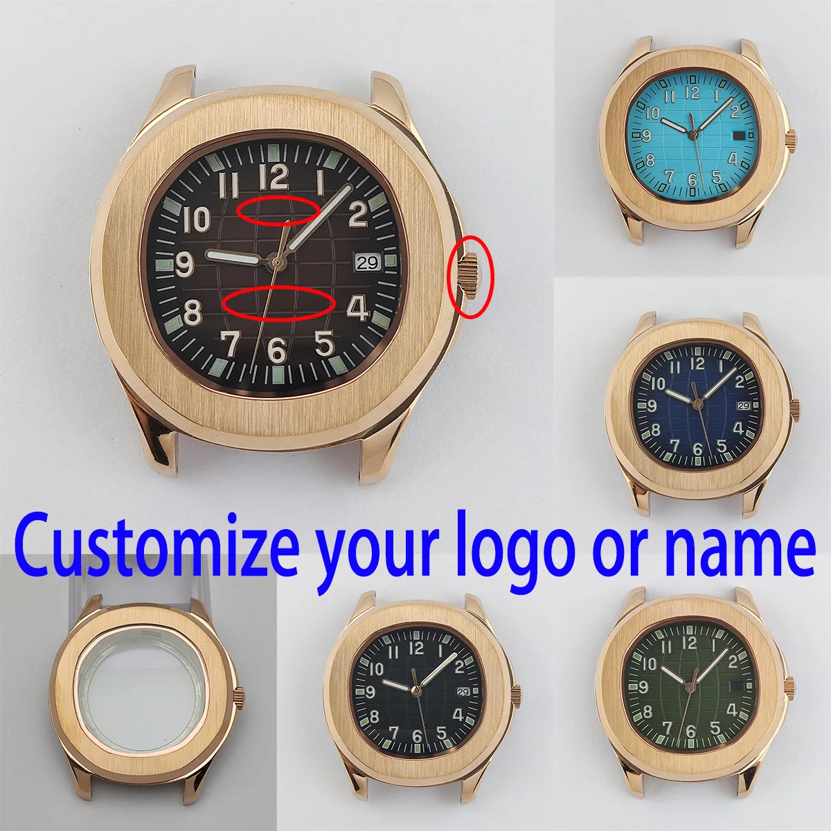 เคส NH35 41มม. NH36หน้าปัดโลโก้ตามสั่งเคสกระจกแซฟไฟร์สแตนเลสสตีลเหมาะสำหรับ Miyota8215/NH35/NH36