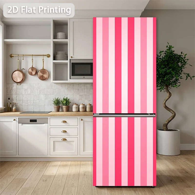 [Printing] Refrigerator Sticker 60 X 180 Cm Pink Vertical Stripes Theme Design Wall Decoration Self-Adhesive, Suitable for Cab