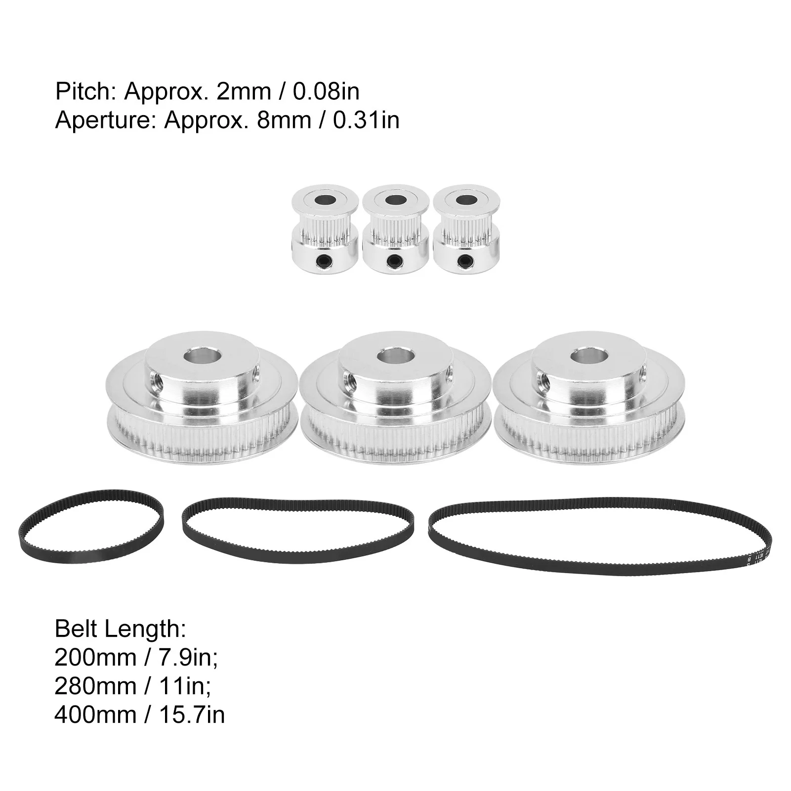 

20 Teeth / 60 Teeth Synchronous Wheel 8mm Bore + 2GT‑200/280/400/mm Timing Belt 2GT Timing Pulley 3D Printer Parts Timing Belt