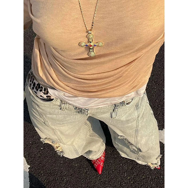 Y2k Baggy Ripped Jeans Harajuku Vintage Denim Hose Japanischer 2000er Jahre Stil Grunge Damen Blue Jeans Hose