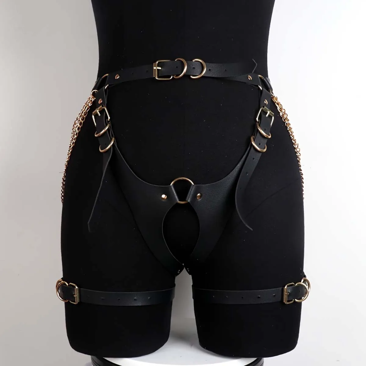 Arnés de pierna de cadena de vientre Sexy para mujer, lencería Bondage Bdsm, cinturón de Liga enjaulado, ropa fetiche gótica de cuero, accesorios exóticos