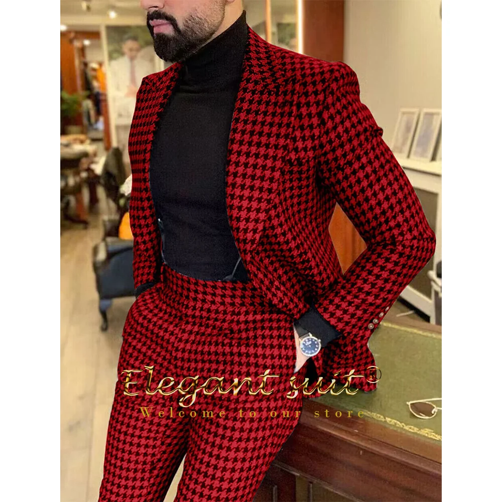 

Men's customized wedding, party, banquet, Thousand Bird grid suit 2-piece set, elegant grid tailcoat, customized formal dress