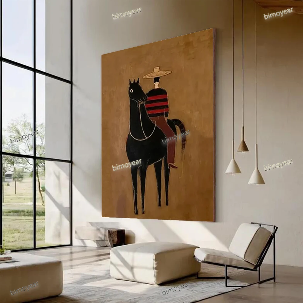 

100% Handmade Abstract Oil Painting on Canvas Mural Nordic Equestrian Knights Wall Art Picture for Home Living Room Decor Image