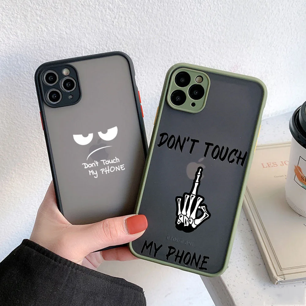 Skin Feel Translucent Don't touch my Phone Case For iPhone 15 Pro Max 13 12 11 14 7 8 Plus SE Mini X XR XS Frosted Black Cover