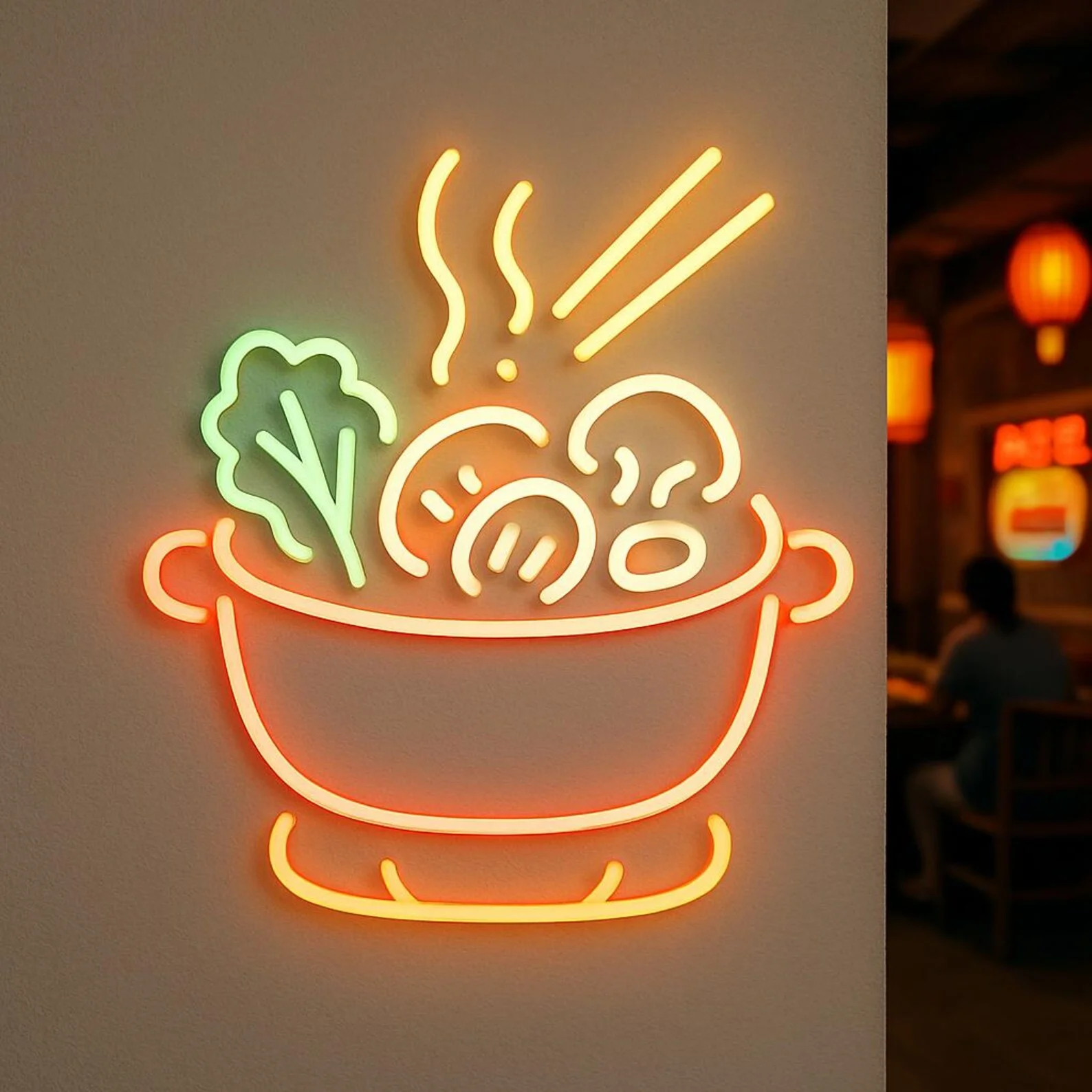 Chinese Hot Pot Neon Sign,Restaurant Neon Sign,Chinese Cuisine Sign,Hot Soup with Meat Neon Decor,Gastro Bar Neon,Chef Gift Idea