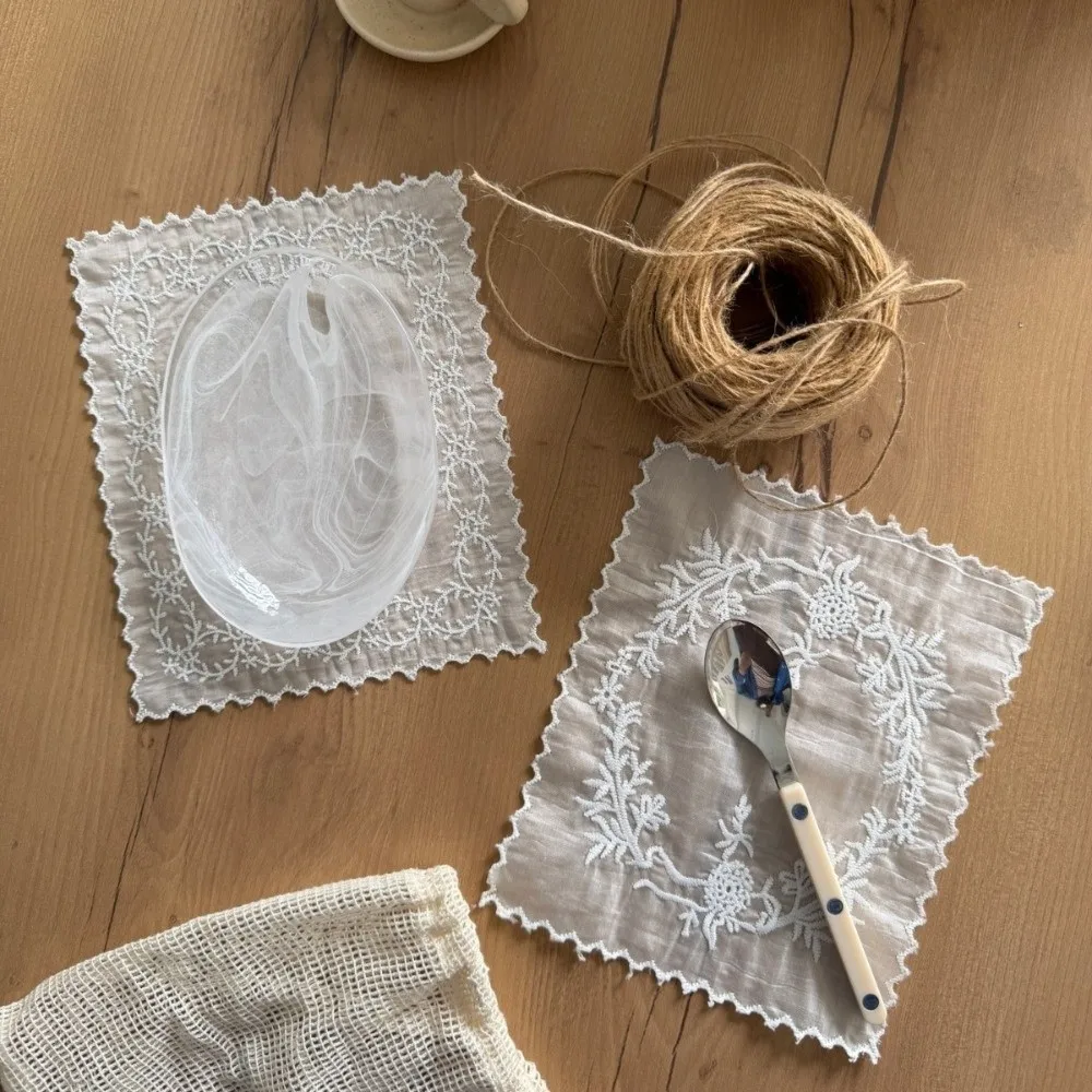 Flower Embroidered Lace Placemats Soft Flounced Lightweight Cloth Napkins French Square Western Food Mats Photo Background