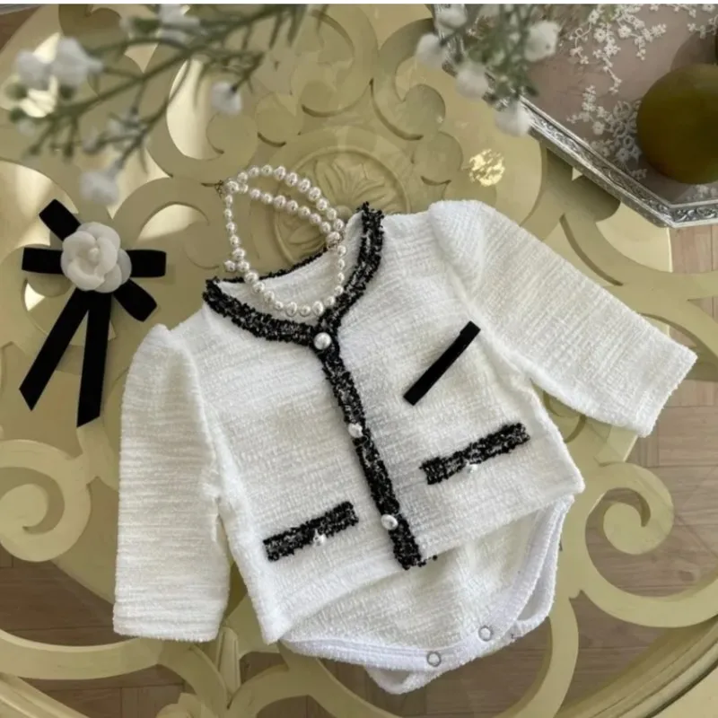 Newborn Baby Girls Elegant Clothes Sets Coat+Romper 2PCS Cardigan Vintage Infant Toddler Spring Autumn Kids Baby Clothes 6-24M