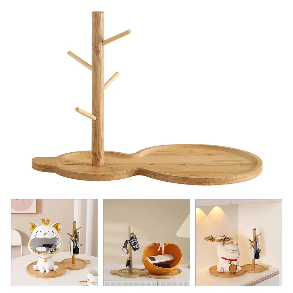 

Storage Rack Display Shelves Key Fob Trinket Holder Dresser Decor Wood Jewelry Tray Chain Accessories Dish Bowl Bamboo Stand