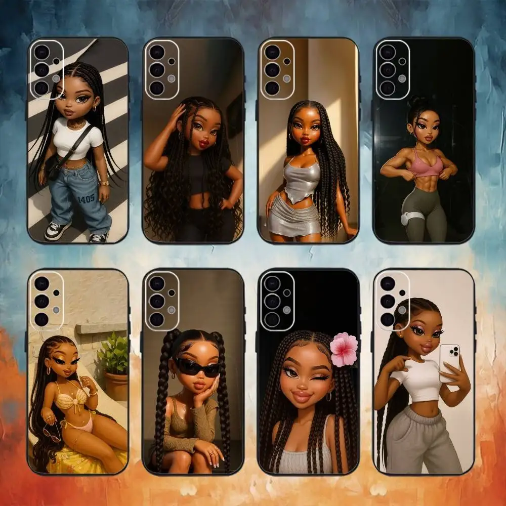 

Fashion Black Girl Phone Case For Samsung S25,S24,S21,S22,S23,S30,Ultra,S20,Plus,Fe,Lite,Note,10,9,5G Black Cover