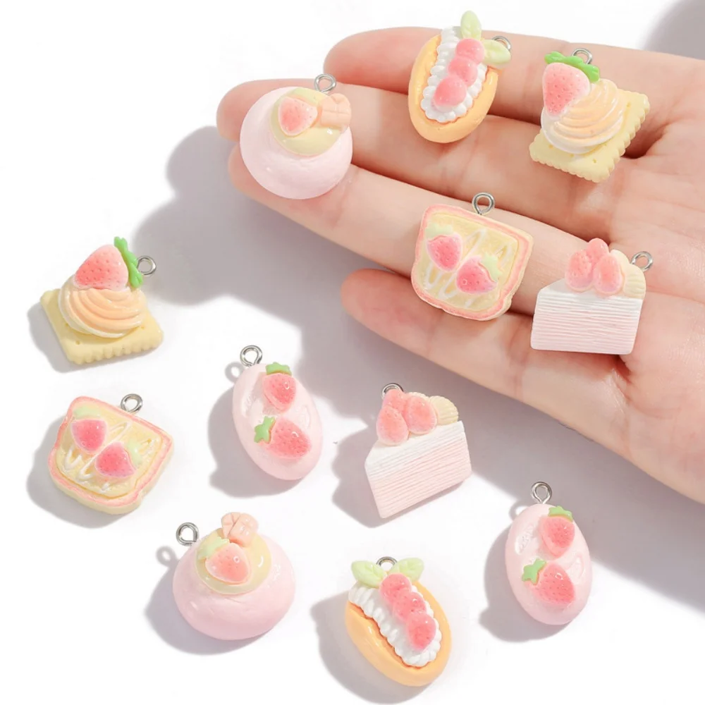 10pcs Resin Mixed Style Simulation Food Cream Toast Bread Charms Pendant For Diy Making Necklace Pendant Jewelry And Accessories