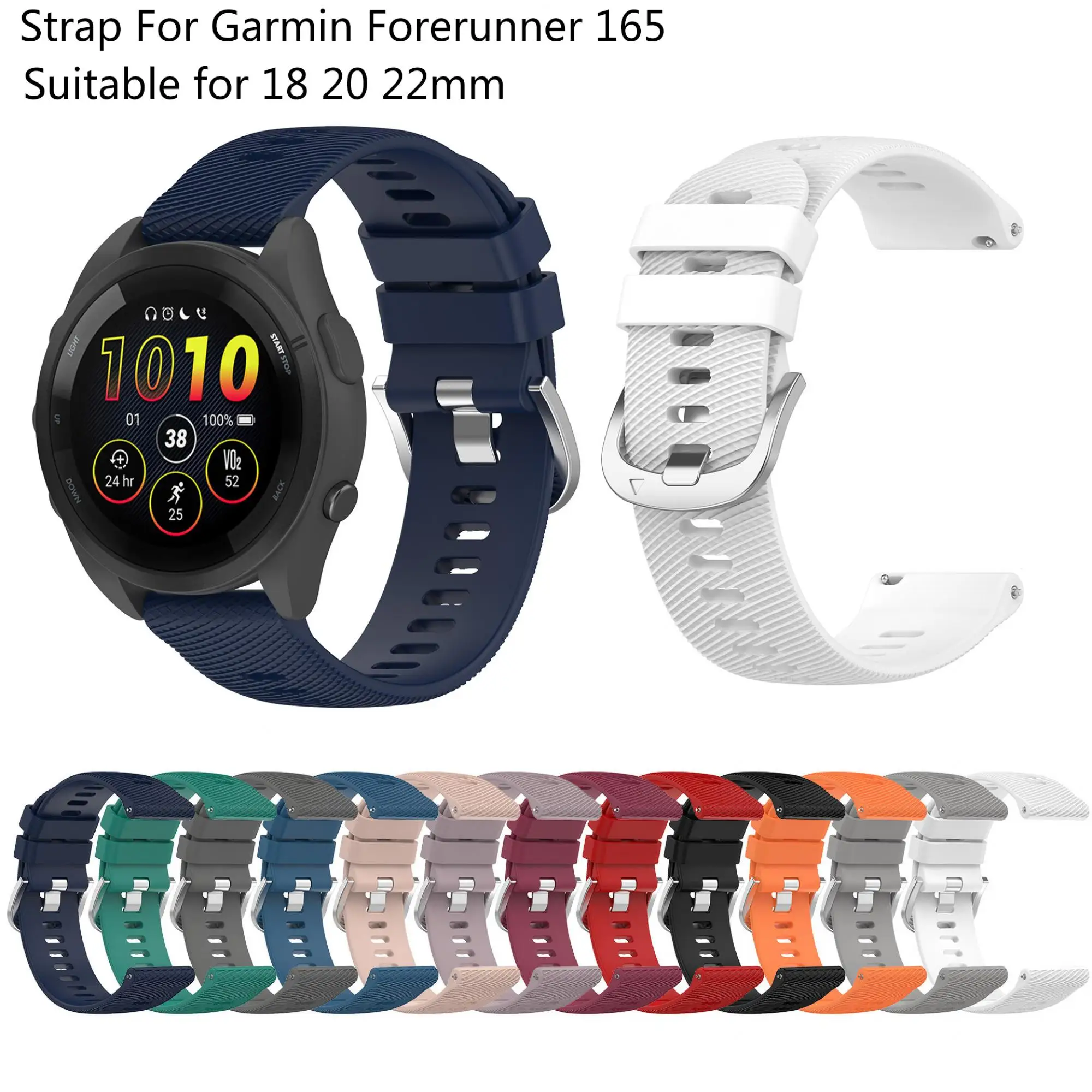 

Compatible with Garmin Watch Waterproof Strap Accessories Comfortable 18 20 22mm Diagonal Pattern Silicone Monochrome Strap