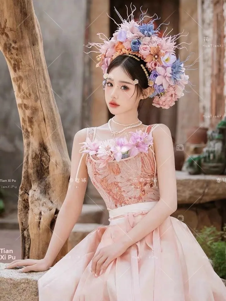 

Новый тренд: Женский комплект Quanzhou Floral - розовое платье с поясом, юбка с оборками, для путешествий и фотосессий