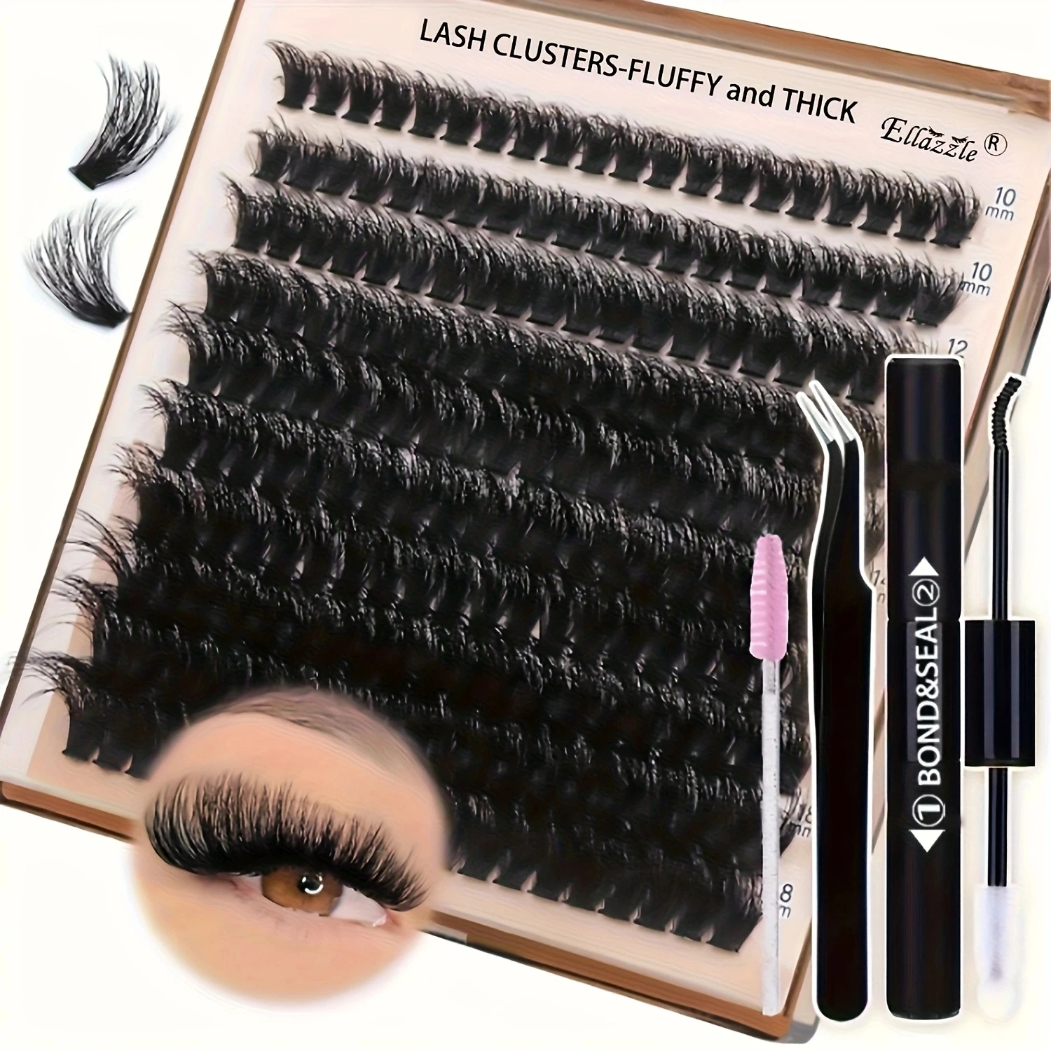 Kit de extensión de pestañas DIY de lujo, volumen esponjoso, 200 Uds., grupos 80D/100D con unión, sello, pinzas y cepillo para principiantes