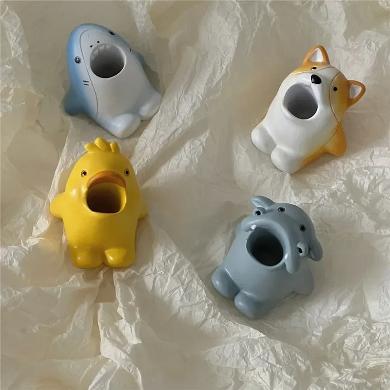 Mini Cute Toothbrush Holder Ceramics Multi-Function Storage Stand Makeup Pen Holder For Home Bathroom Decoration