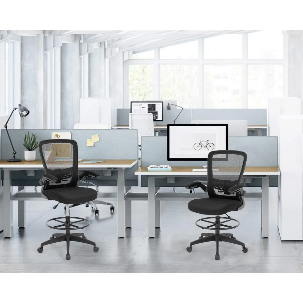 كرسي مكتب بارتفاع قابل للتعديل مع دعم قطني ومساند للذراعين قابلة للطي ومسند للقدمين للجلوس المريح